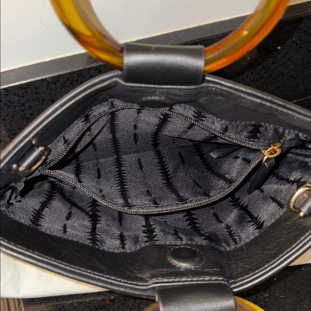 *Thacker Mini Le Bucket Tortoiseshell Ring Double Handle Black Leather Crossbody - Picture 7 of 10